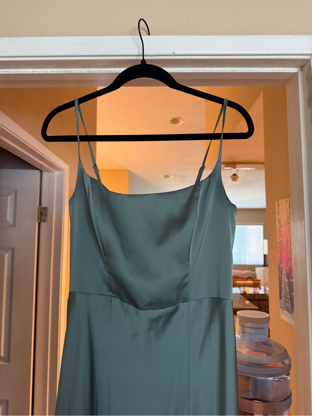 Birdy Grey Mai Matte Satin Dress in Sea Foam with Spaghetti Straps - Picture 3 of 9